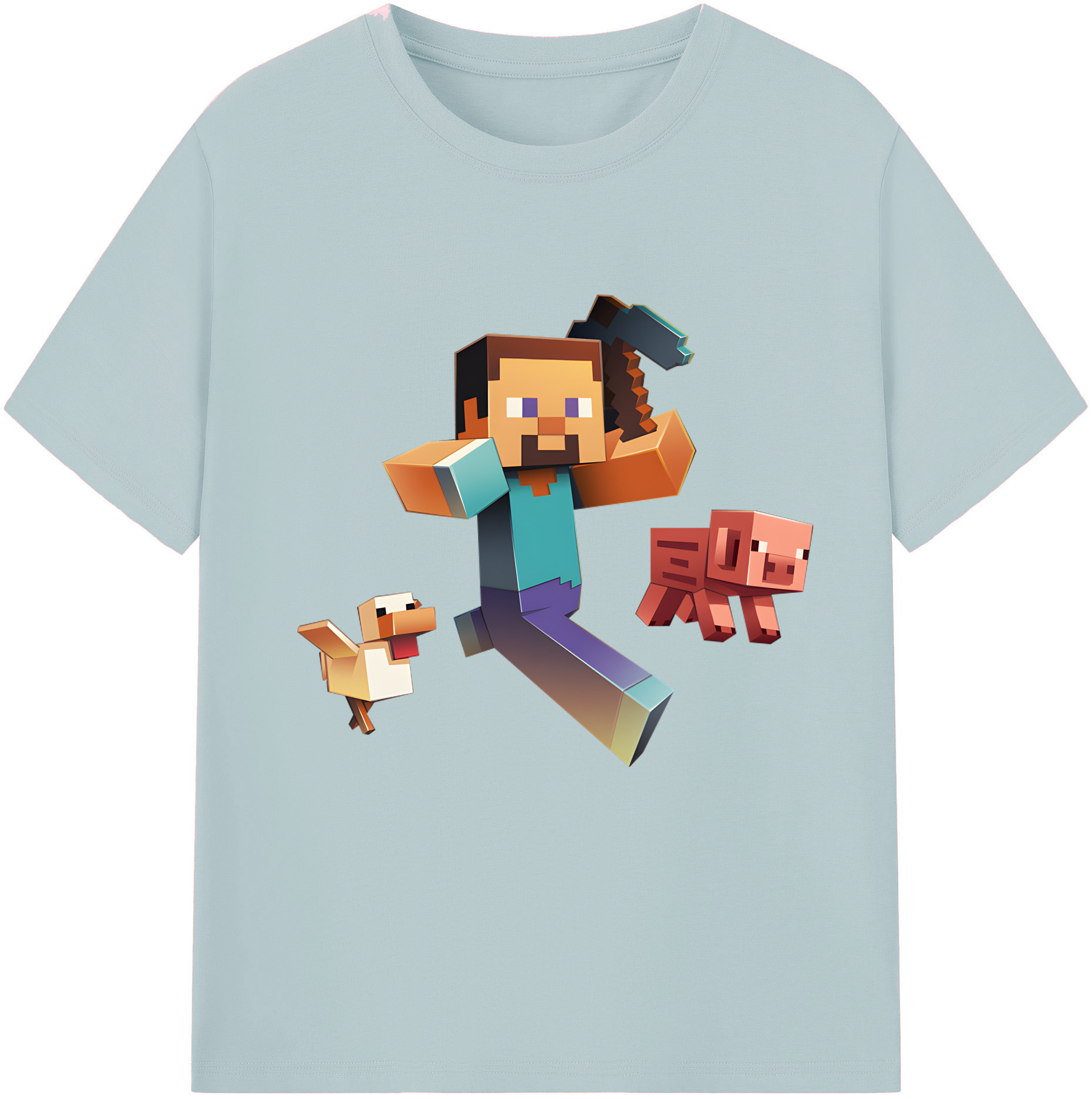 （画像用） マインクラフト ブロックの世界 Minecraft MC Block world 綿100％半袖Tシャツ（フロントプリント）